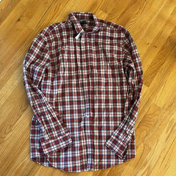 Long Sleeve Red Plaid Button Down Shirt NWT - Picture 2 of 6